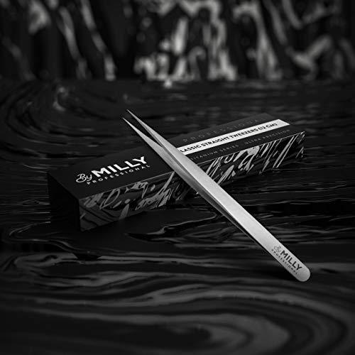 By MILLY By MILLY Professional Series - Eyelash Extension Tweezers - Straight Lash Tweezers for Classic Pickup and Isolation - Precision Pointed Tip - Titanium Coated Stainless Steel - 12 cm (4.72 inches)