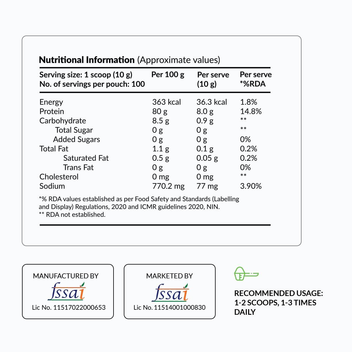 NUTROVA NUTROVA Pea Protein Powder, Vegan Protein Isolate 1 Kg | No Added Sugar, Artificial Sweeteners or Flavours | Vegan & Gluten-free | 80% protein content, 8g protein every 10g scoop