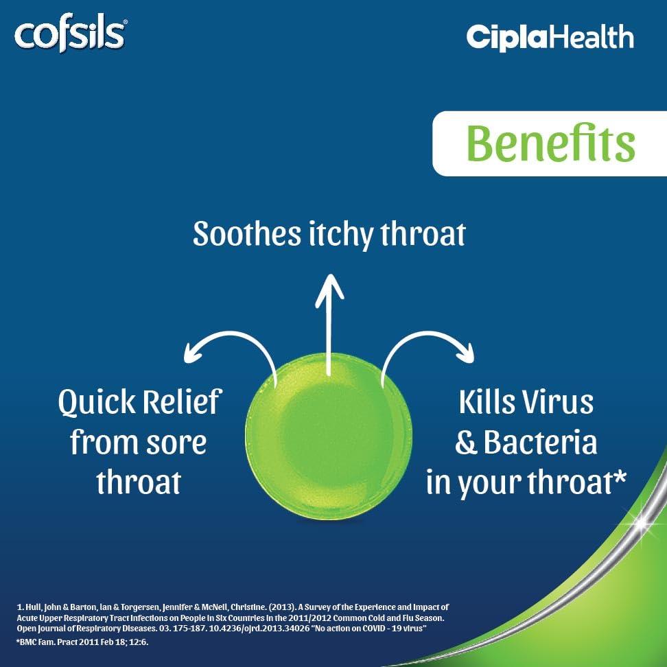 Cipla Cipla Cofsils Lozenges (100 Count) | Pudina Flavour | Quick Relief from Sore Throat, Itchy Throat and Scratchy Throat (10 x 10 Strips)