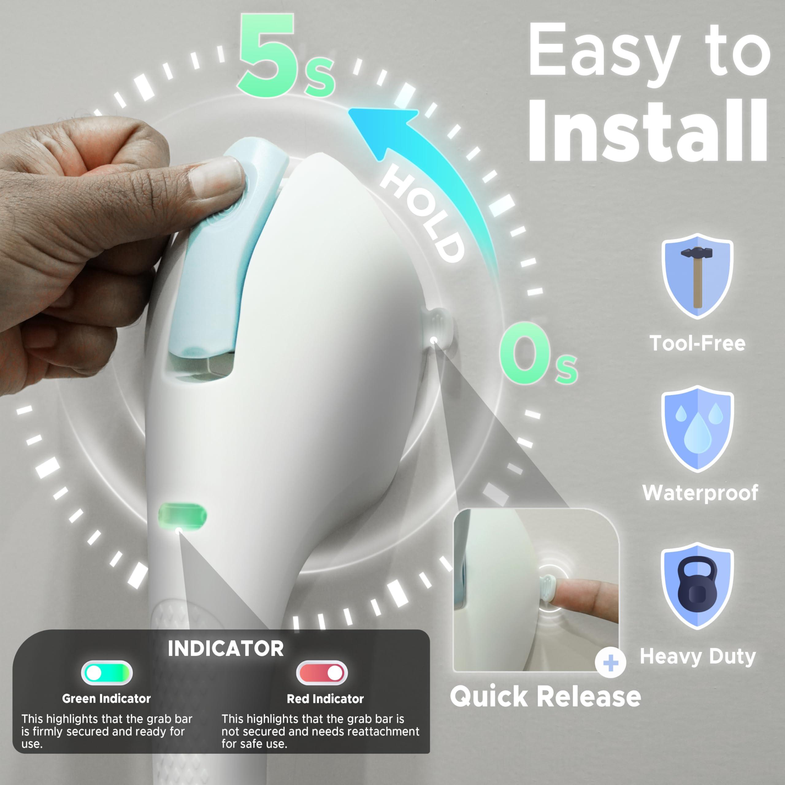 KosmoCare KosmoCare Suction Grab Bar | 17 Inch Tool-Free Shower Handle |Safety Suction Grab Bars with Indicator |Portable Safety Rail for Elderly, Handicap, Seniors | Suction Grip for Bathroom & Bathtubs (Blue)