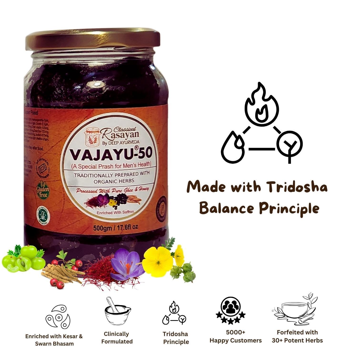 Deep Ayurveda Deep Ayurveda Vajayu 50 Prash | Ayurvedic Superfood with 30+ Herbs for Mens Wellness | Boosts Testostrone Level, Energy, Strength, Stamina & Vitality | 500g Pack