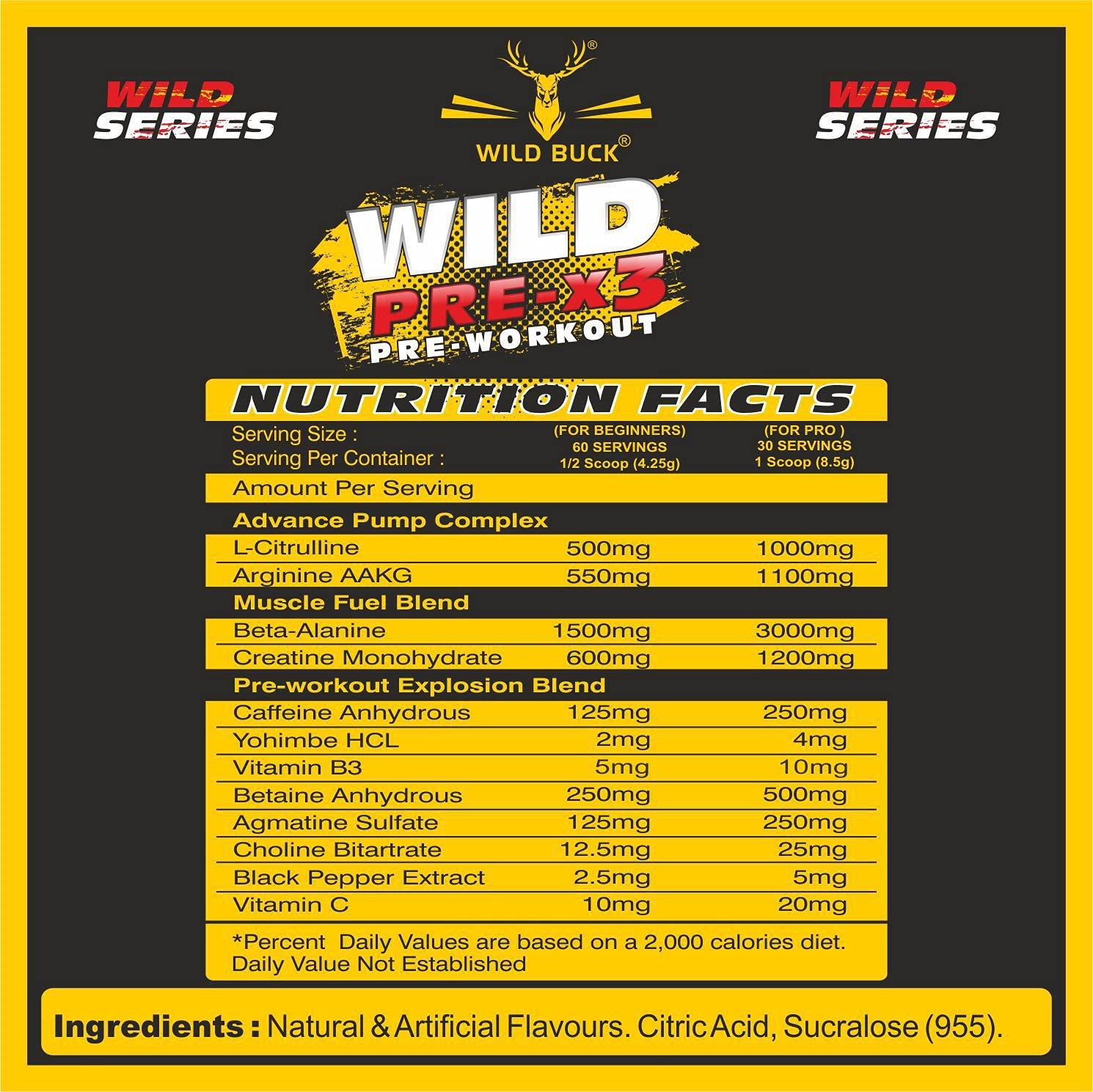 WILD BUCK WILD BUCK CITRULLINE, ARGININE, BETA ALANINE POWDER [30-60 Servings, American Cola, 255g]