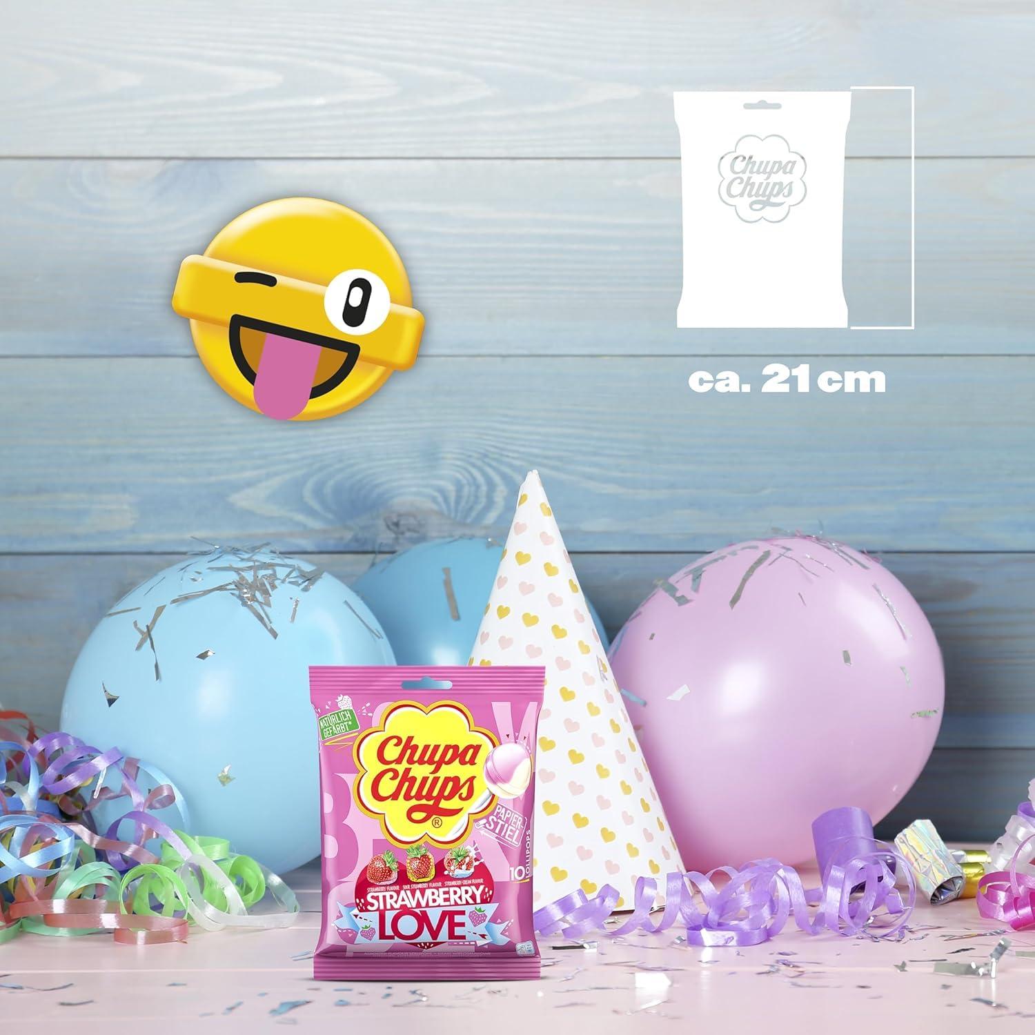 Chupa Chups Chupa Chups Strawberry Love Flavor 10 Lollipops (Strawberry, Sour Strawberry & Strawberry Cream)Imported, 120g