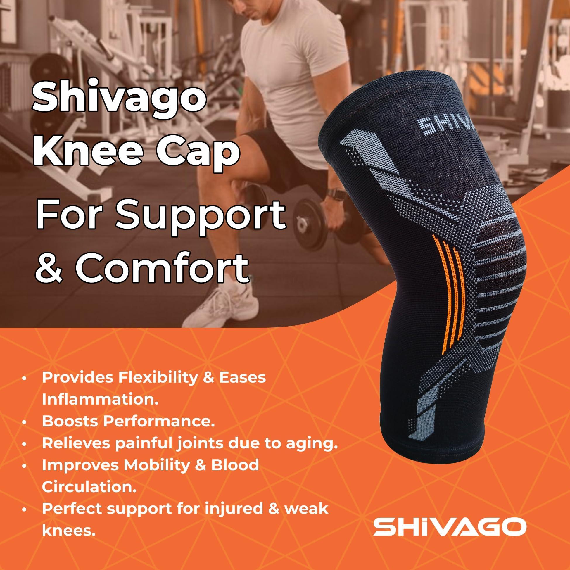 SHIVAGO Shivago 3D Seamless Compression Knee Cap for Men, Women, Gym. Sports | Pain Relief Knee Support | Knee Sleeve Leg Braces | Knee Socks (SVGVCT0032, L)