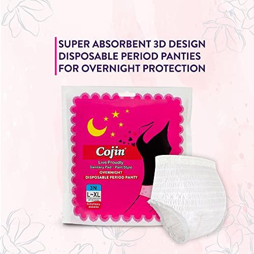Cojin Cojin Overnight Disposable Period Panties For Heavy Flow (10 Pack - 30 Panties)|1 panty = ~4 regular pads|0% Leaks|All-Night 360 degree Period Protection - Night Period Panty