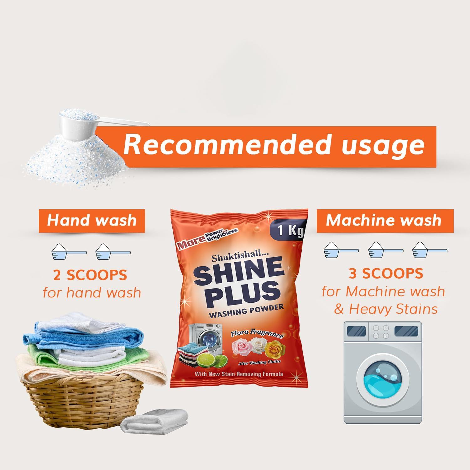 Shaktishali SHINE PLUS Shaktishali SHINE PLUS Detergent Washing Powder 1 kg | Free Scoop | Double Power Premium Detergent Powder | Dissolves Easily