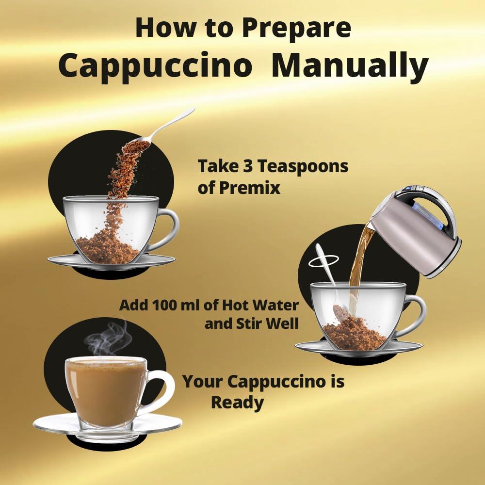 Cafe DESIRE I DRINK SUCCESS Cafe DESIRE I DRINK SUCCESS Cappuccino Premix (1Kg) | Makes 80 Cups | 3 in 1 | Milk not required | For Manual Use - Just add Hot Water | Suitable for all Vending Machines | Vanilla Flavoured