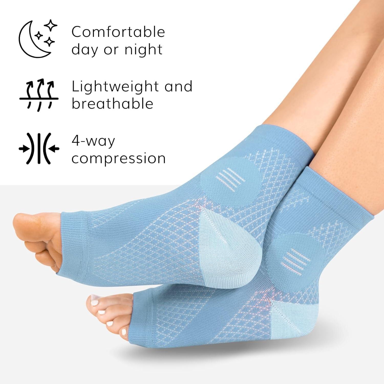 Ketsicart Neuropathy Socks (Pair) - Neuritis Compression Diabetic Toeless Foot Sleeves for Nerve Damage Pain in Feet, Ankle Gout, Plantar Fasciitis Relief Brace for Men and Women (Light Blue-M)