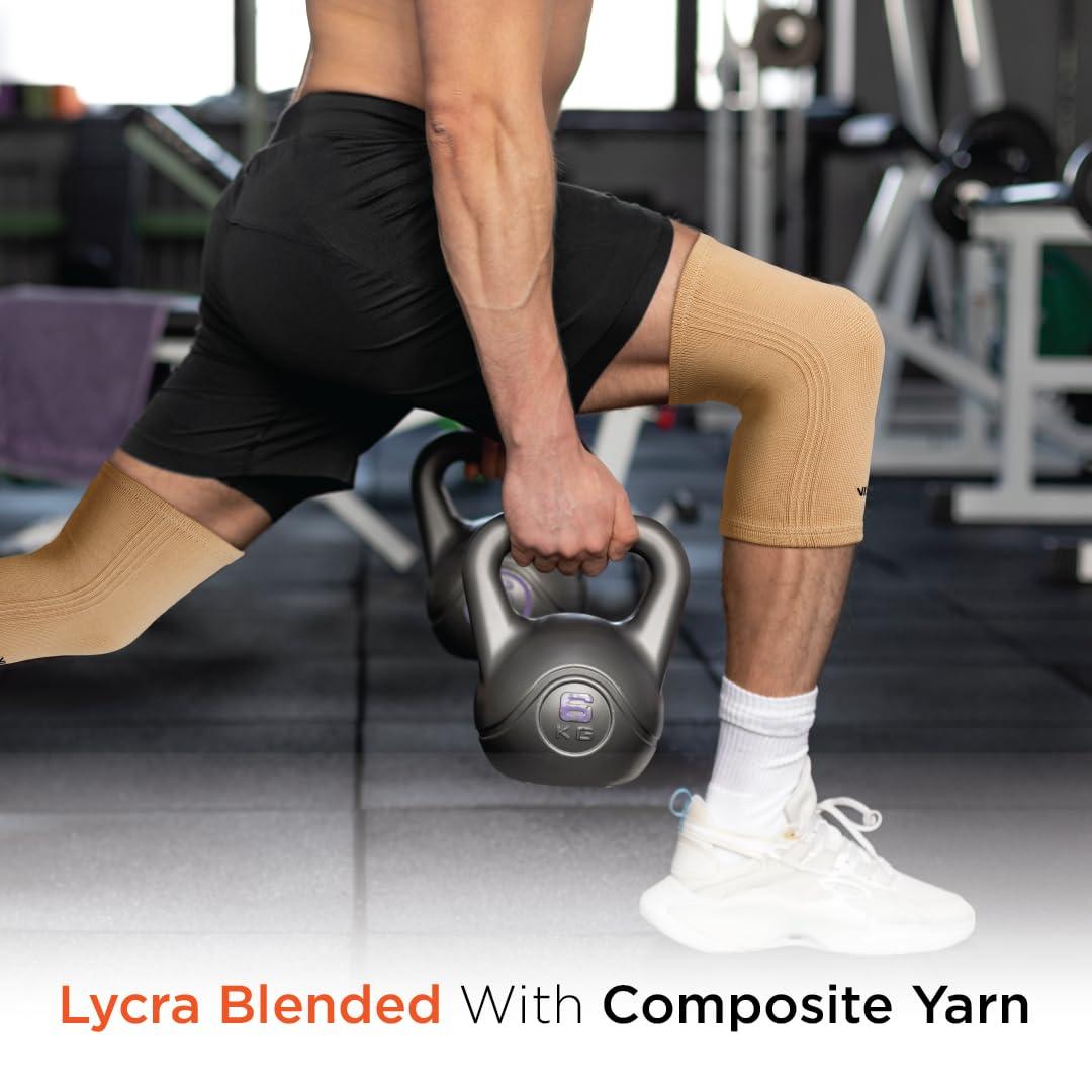 Vissco Vissco Tubular Elastic Knee Cap, Knee Support to provide Knee Pain Relief, Knee Cap For Sports, Football, Cricket, Walking And Workout (IN PAIR) - Small (Beige)