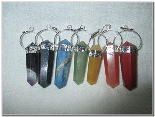 Jet International Crystal JET Spectacular Double Terminated Chakra Pencil Point Pendant Set With 40 Page Free Booklet on Jet International Crystal Therapy Gemstone Healing Reiki - 7 Stones
