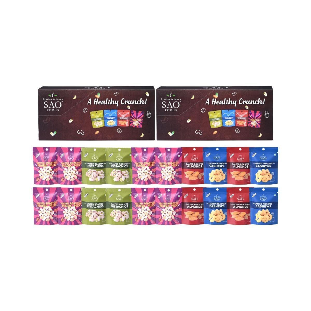 Stories & Ideas SAO Foods Stories & Ideas SAO Foods Roasted & Salted Assorted Dry Fruits Box Snacking Packs Of 12 Grm Each,Magic Mix: 8 Small Packs + Almonds: 4 Small Packs + Cashews: 4 Small Packs + Pistachios: 4 Small Packs