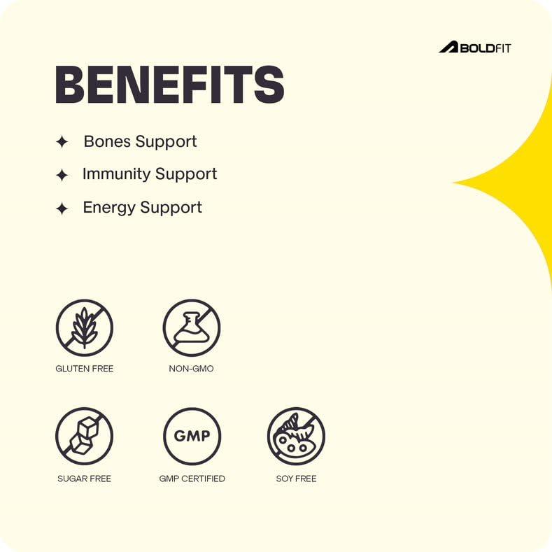 Boldfit Boldfit Vitamin D Supplement Vitamin D3 K2 MK7 & Vitamin B12 Supplement for Men & Women Energy Support, Bone Health, Immune Support, Daily Vitamin D Supplement for Wellness -120 Veg Tablets