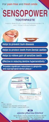Generic Sensopower Toothpaste Potassium Nitrate Sodium Monofluorophosphate & Triclosan 100 gram gel. Relief from the Pain of Sensitive Teeth