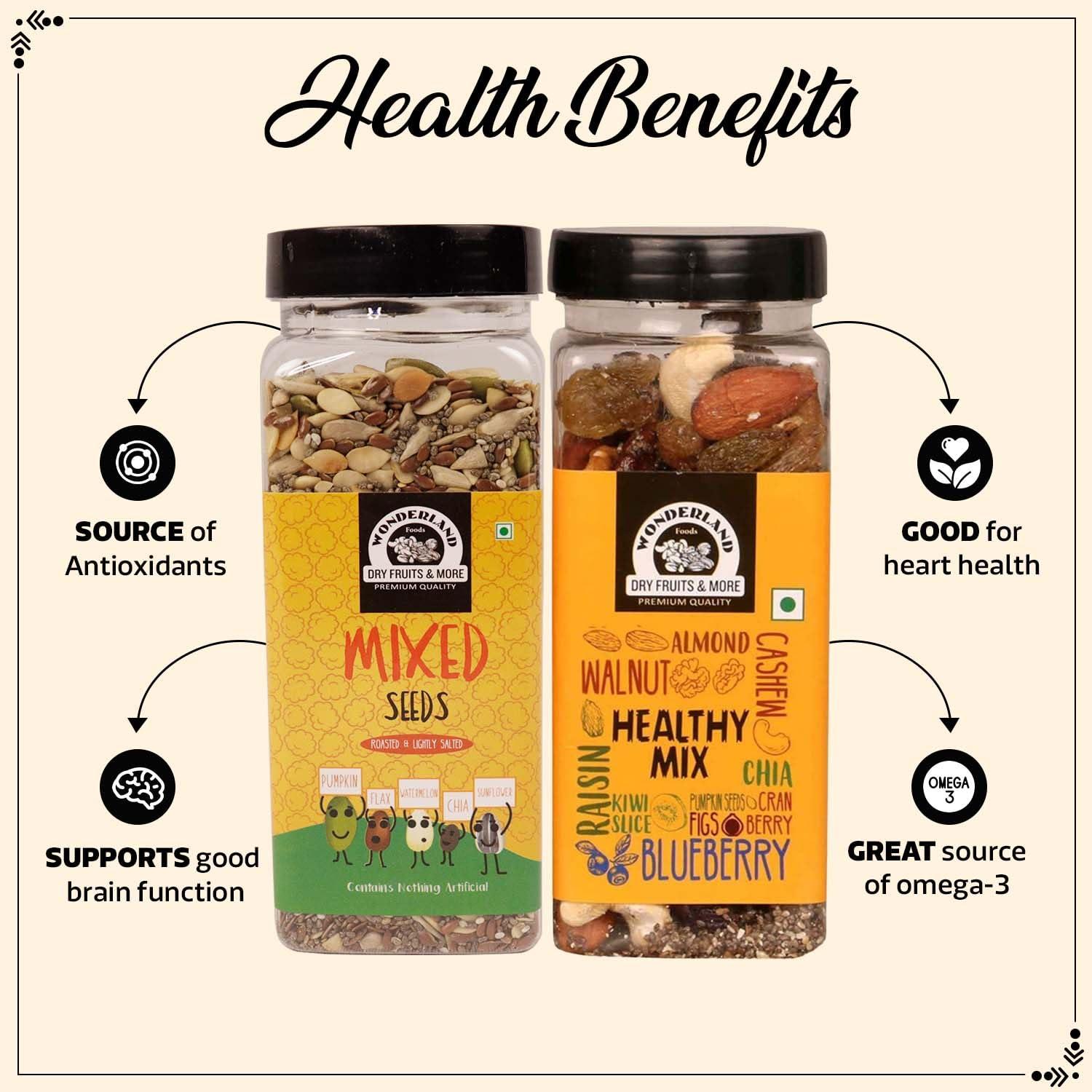 WONDERLAND FOODS (DEVICE) WONDERLAND FOODS (DEVICE) Mixed Dry Fruits 400G 10 In 1 + Roasted Mixed Seeds Healthy & Nutritious Immunity Booster Combo Rich In Iron, Fibre & Vitamins Vegan Friendly