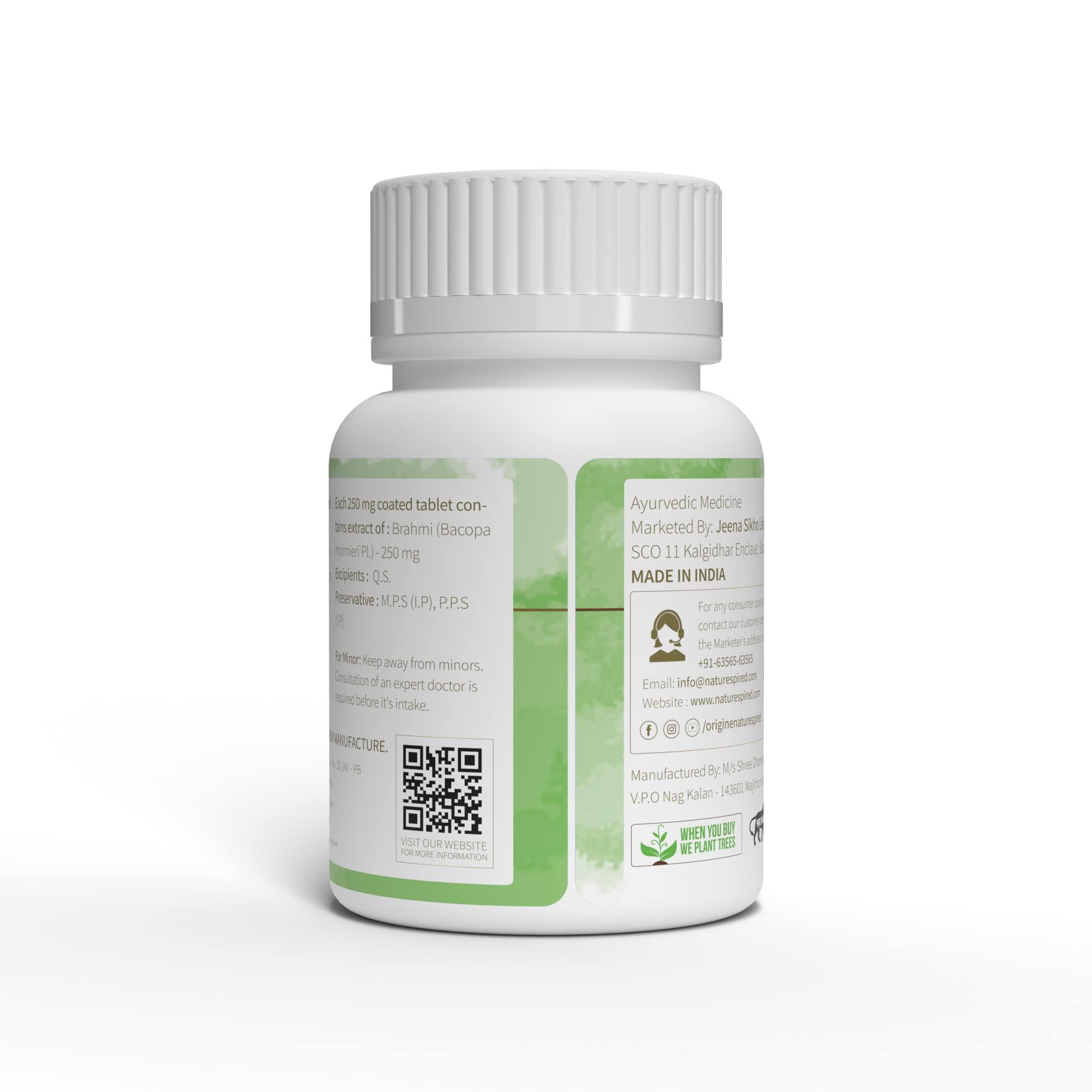 ORIGINE NATURESPIRED Origine Naturespired Brahmi Mind Wellness Tablets | Improves Alertness | 100% Pure & Natural | Stress Relief | Memory Booster For Focus & Mood | Natural Health Supplement - 60 Vegetarian Tablets