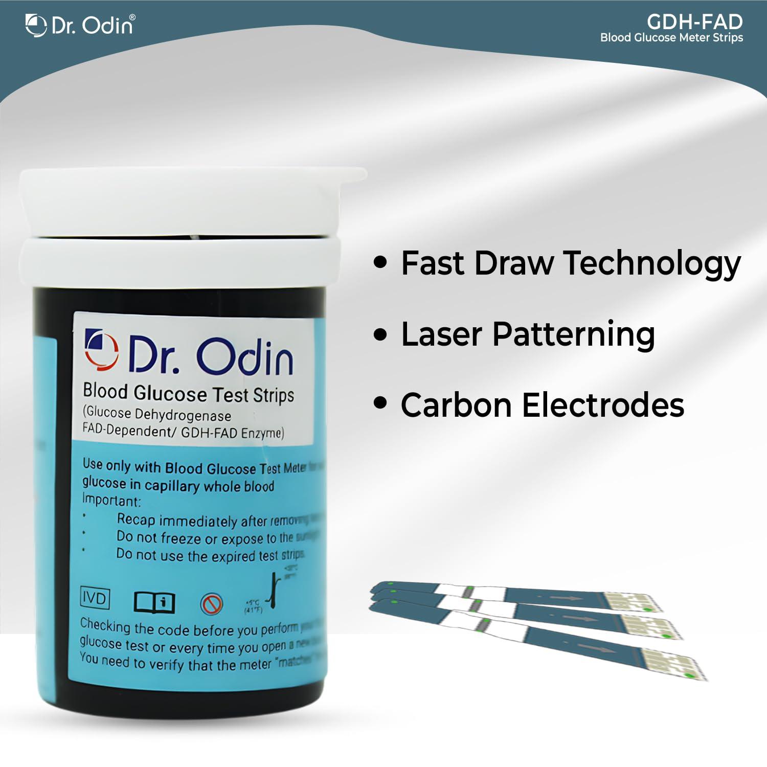Dr. Odin Dr. Odin AC-307 (GDH-FAD) Blood Glucose Test Strips, For Self Testing Sugar Levels With GDH-FAD Monitoring Machine 50 Glucometer Strips