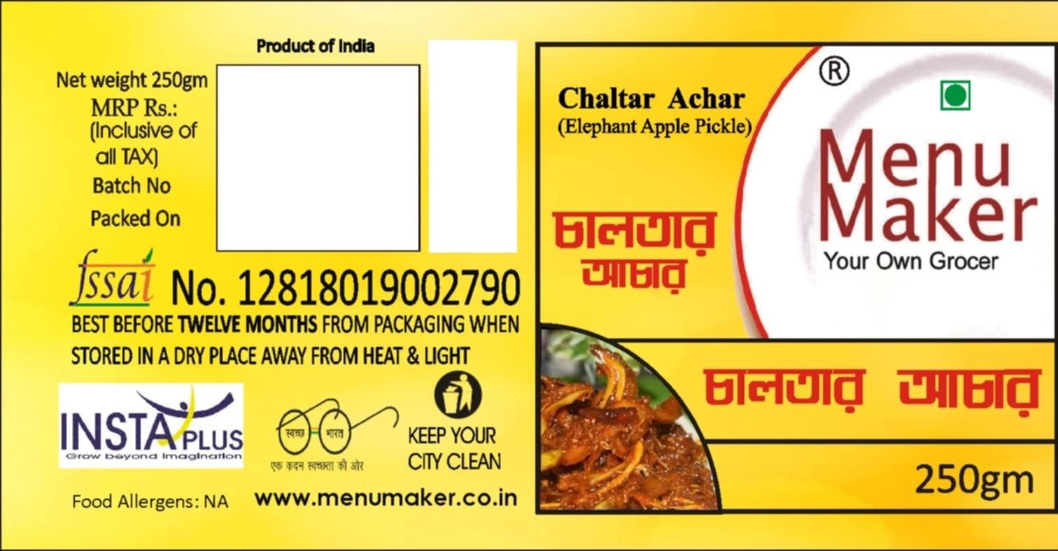 Menu Maker Menu Maker Select Premium Chaltar Achar [Elephant Apple Pickle] and Aamsatter Mishti Achar [Mango Leather/Aam Papad Sweet Pickle] Combo Pack, 250g Each