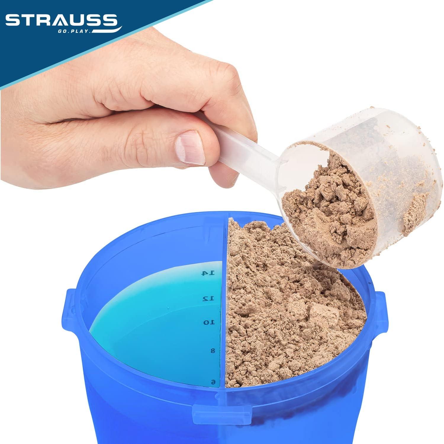 STRAUSS STRAUSS Dual Shaker Pro | Pre & Post Protein Shake On the Go | Leakproof and BPA-Free Material | Dual Shaker Bottle | Protein Shaker Bottle for Gym | Suitable for Both Men and Women, 700ml,(Blue)