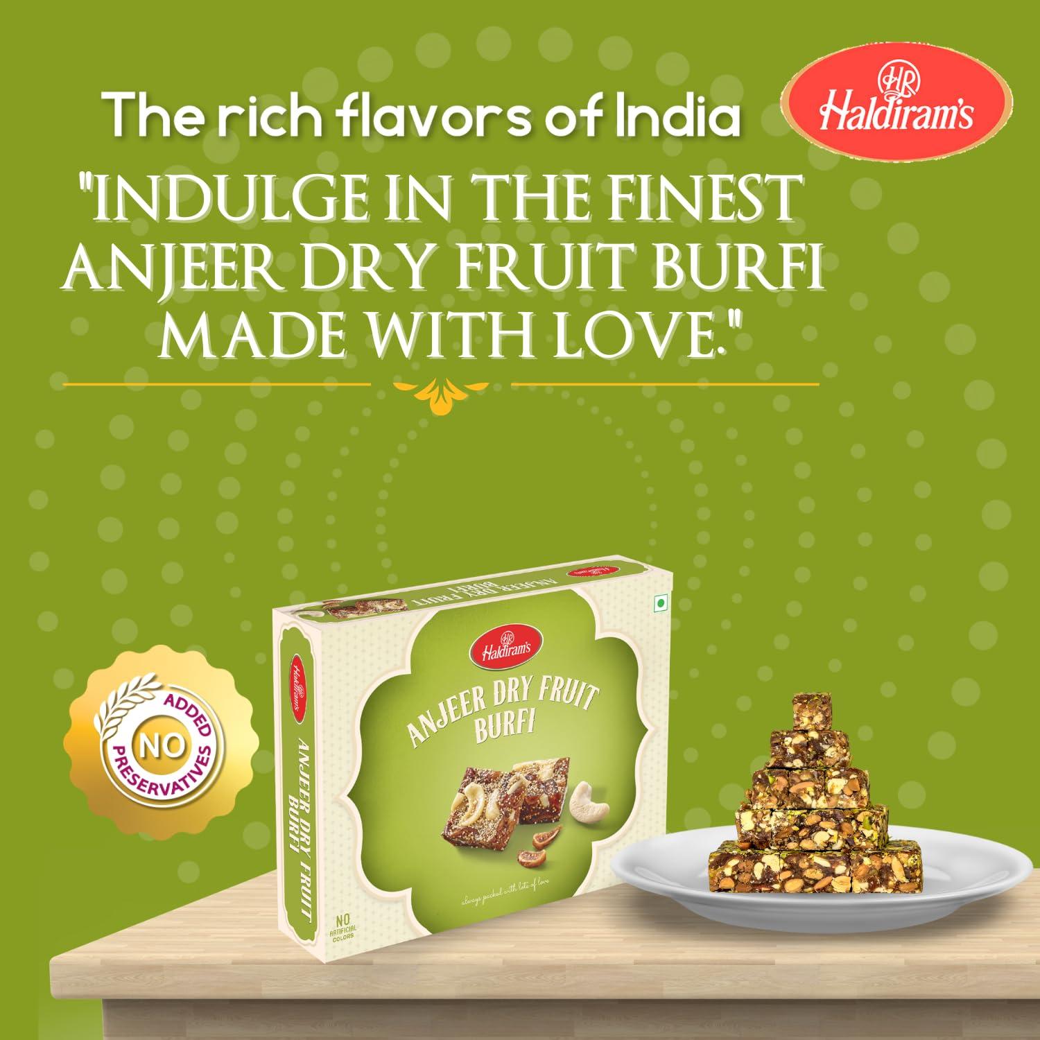 Haldiram’s Haldiram\'s Anjeer Dry Fruit Burfi 400g | Indian Mithai | Anjeer Barfi | Premium Handcrafted Traditional Sweets | No Artificial Colours, Flavours and Preservatives | Indian Sweets Gift Pack | Pack of 1