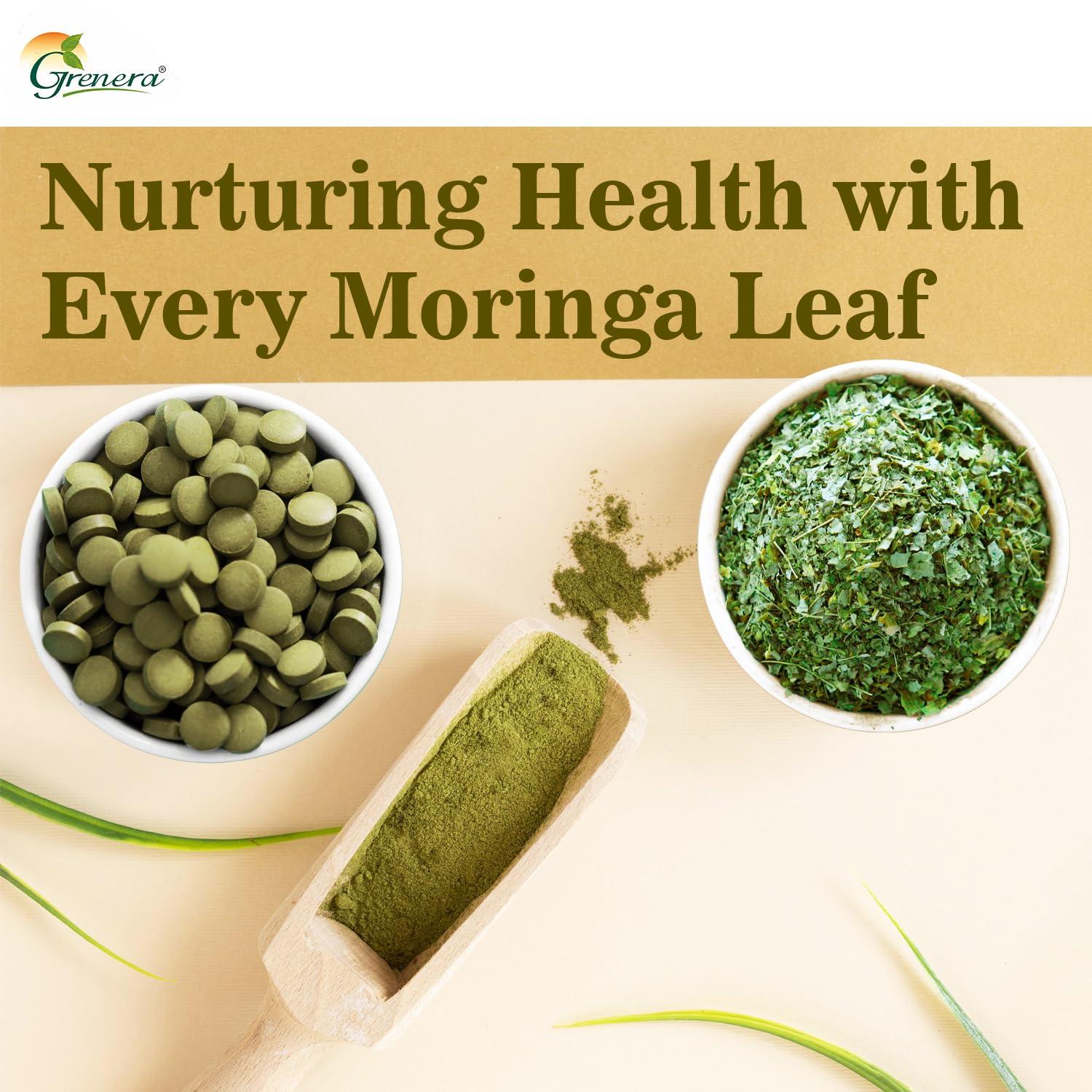 GRENERA Grenera Moringa Tablets 1000mg - Raw Dried Drumstick Shigru Leaf -No Chemical Coating- Non-GMO Whole Green Super-Food 120 Count (Pack of 1)