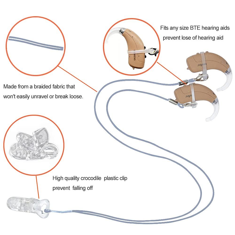 Anico BTE Hearing Aid Clips Otoclip for Adults and Kids with 7mm 9mm 11mm Silicone Loops for BTE Hearing aids and Anti Lost Lanyard Cord and Carry case (Gray)