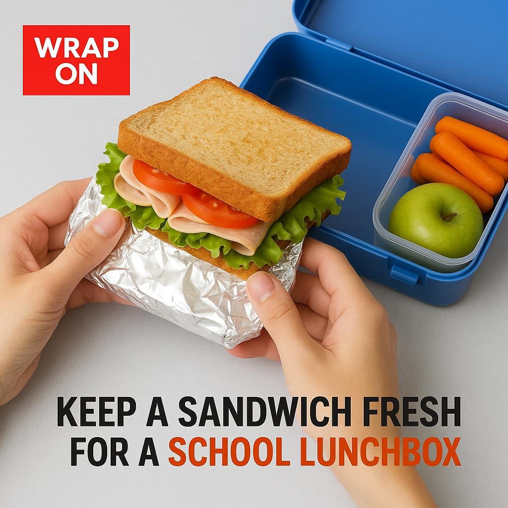 Wrap On Wrap On Aluminium foil 1kg roll Thick 18 Micron for Food Packing | foil Paper for Food wrap | Silver foil for Kitchen roll for roti | Parchment & Wrapping Paper (1kg net Heavy Duty foil)