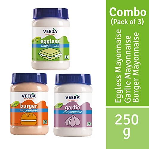 VEEBA Veeba Mayonnaise Combo - Eggless Mayonnaise, 250gm with Garlic Mayonnaise, 250gm and Burger Mayonnaise 250gm - Pack of 3
