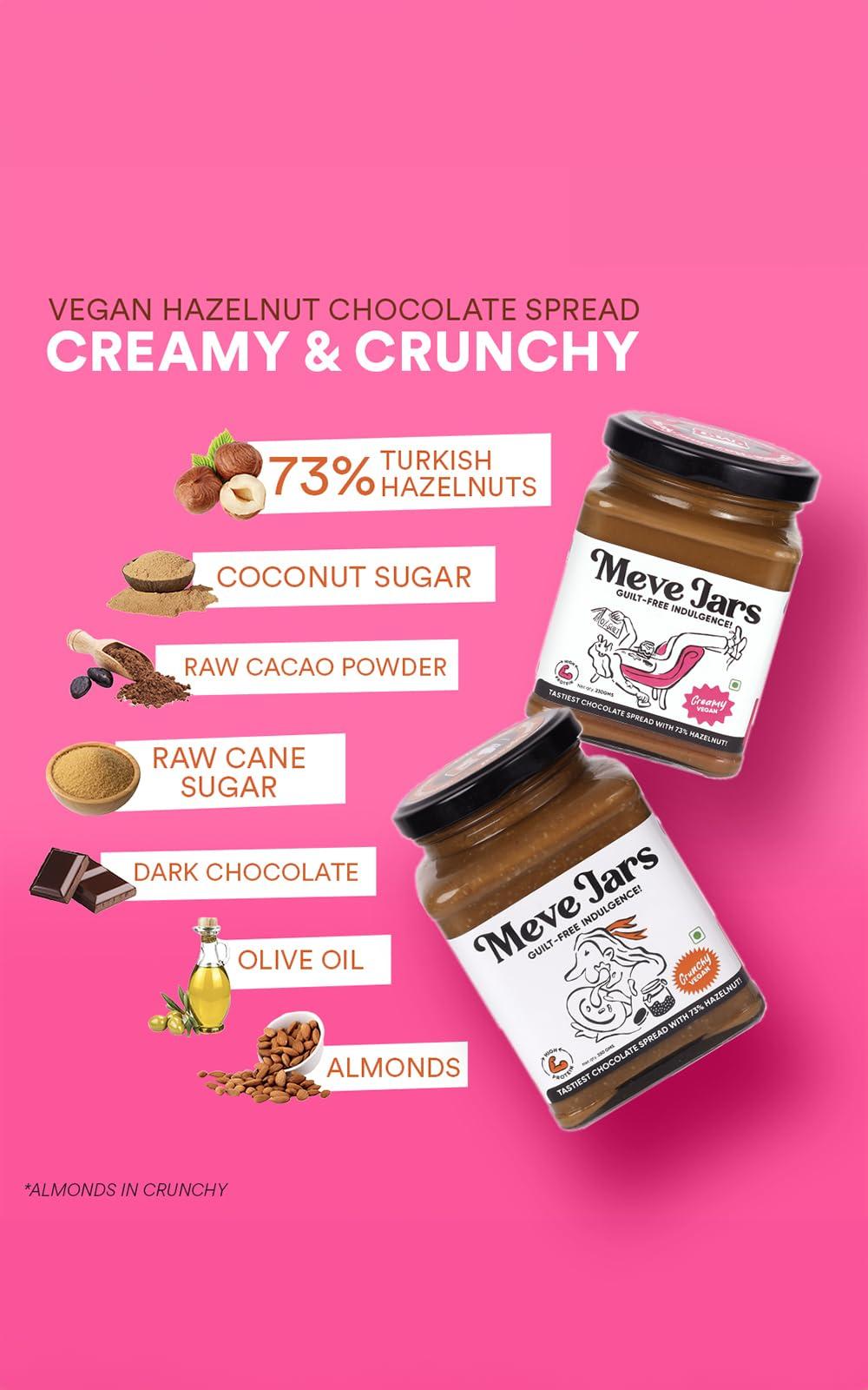 Meve Jars Meve Jars - Hazelnut Chocolate Spread | 350g | Vegan | No Preservatives | Gluten Free | High in Protein (Crunchy)