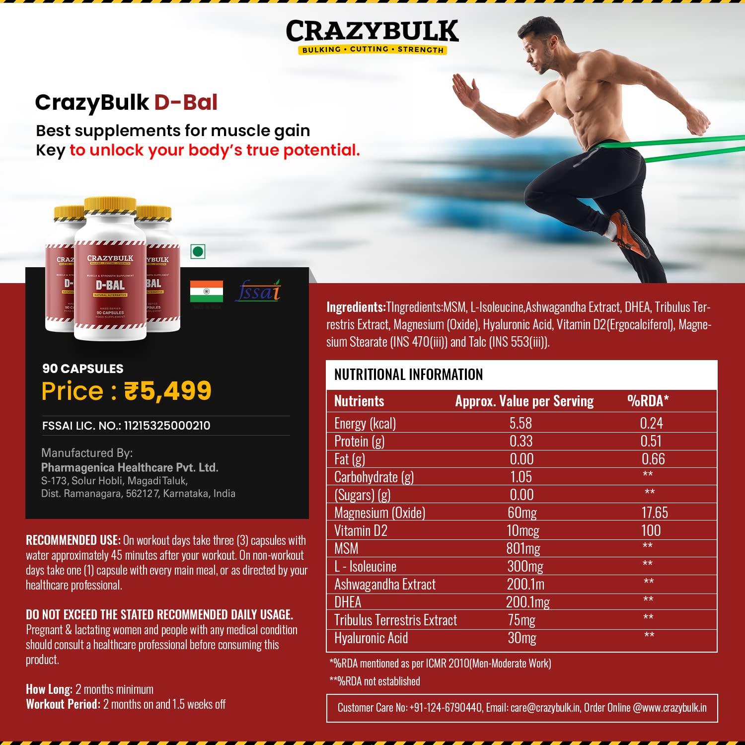 CrazyBulk CrazyBulk D-BAL Natural Alternative for Muscle & Strength Supplement, FIRST TIME IN INDIA (90 Capsules)