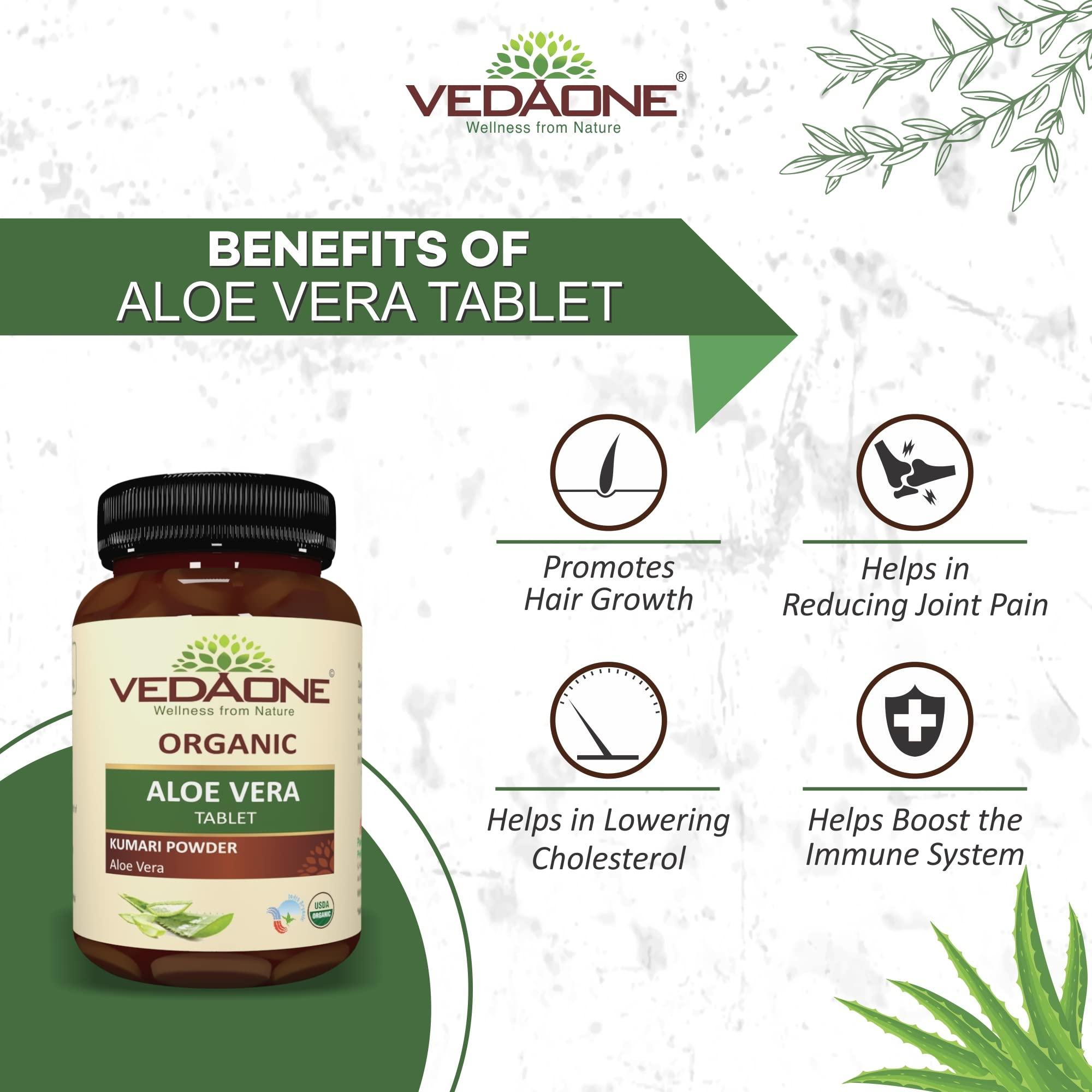 VEDAONE Vedaone Aloe Vera Tablets as Herbal Supplements - 100% Pure Organic Aloe Vera Extract 750mg 60 Tablets (Pack of 2)