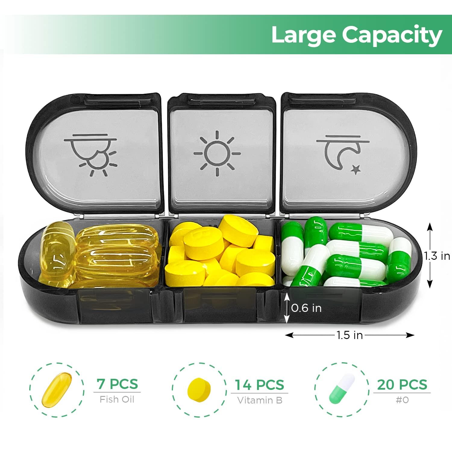 PULIV PULIV Portable 3 Times a Day Pill Organizer, 7 Day with Large Pill Containers, Light-Proof Pill Case for Vitamins, Medication, Supplements and Fish Oils (Black)
