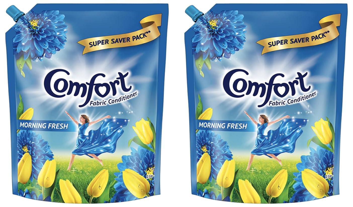 Comfort Comfort Morning Fresh Fabric Conditioner 2 L Refill Pack | After Wash Liquid Fabric Softener (Offer Pack) | Softness, Shine & Long Lasting Freshness (Pack of 2)