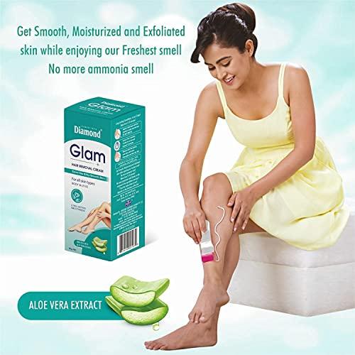 Diamond Diamond Glam Hair Removal Cream for Women With No Ammonia Smell, Normal Skin,Bikini line, Aloe Vera Cream -60g | Suitable for Legs, Underarms, Bikini Line, Arms(Pack of 3)