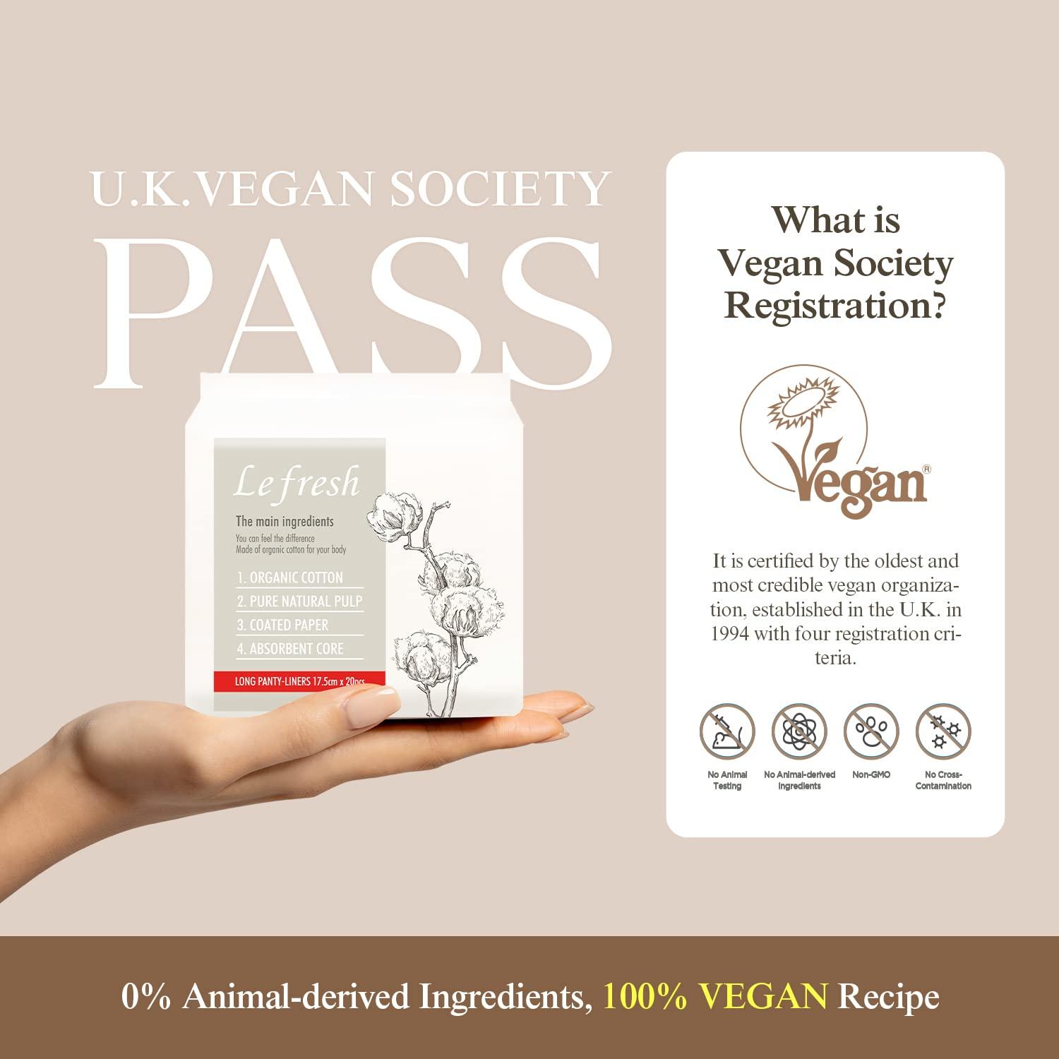 Lefresh Lefresh Certified Organic Cotton Panty Liners Extra Long 6.8\", 80 Count (20pcs, 4 Packs) - Unscented Menstrual Feminine Sanitary Pads Napkins for Women