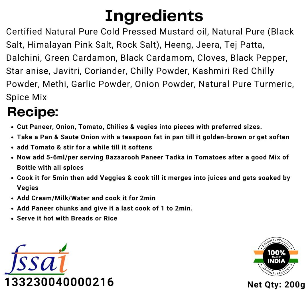 Bazaar Ki Rooh BazaaRooh Readymade Spice Mix Tadka Paneer Achari Pack 100g*3 Natural Oil Infused Spices elevating Flavour No-Added Preservatives. Additives or MSG | Achari Paneer, Paneer 2pyaza, Soya, Achari Chaap, Mushroom, NonVeg