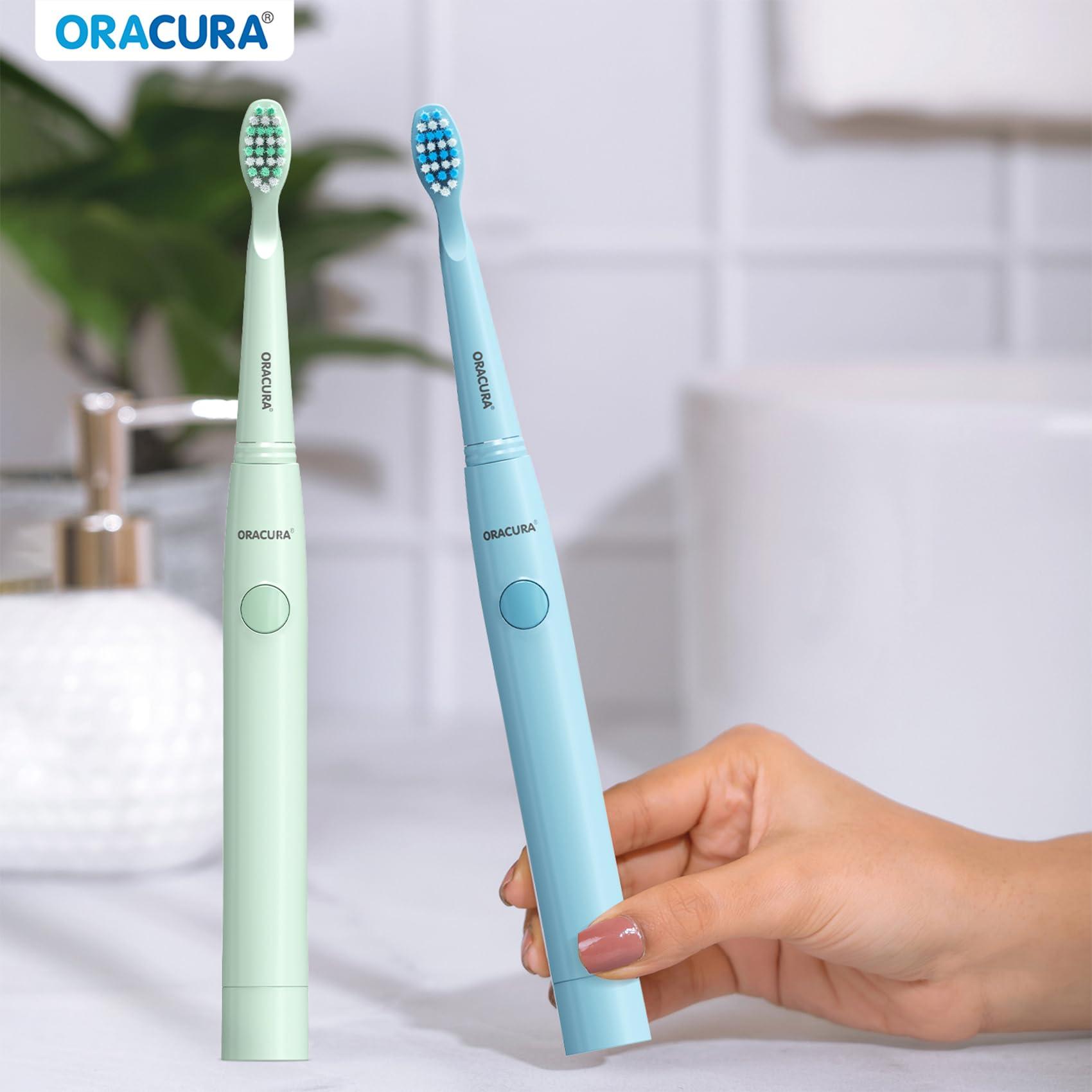 ORACURA ORACURA Adult Sonic Lite Electric Battery Operated Toothbrush Sb100 Combo|1 Year Warranty|Pack Of 1 Green & 1 Blue Colour|With 3 Modes|36,000 Strokes|With Aaa Battery Powered