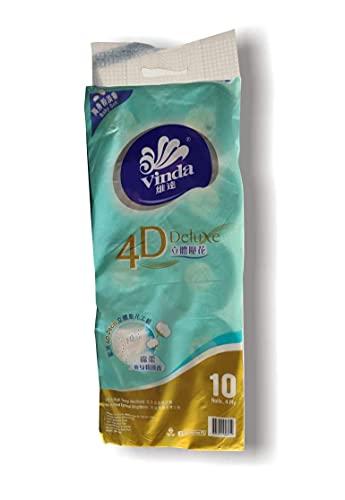 Vinda Vinda 4D Emboss Supreme and Ultra Soft - 4 ply Bathroom / Toilet Tissue 10 Rolls - 220 pulls per roll - Total 2220 pulls