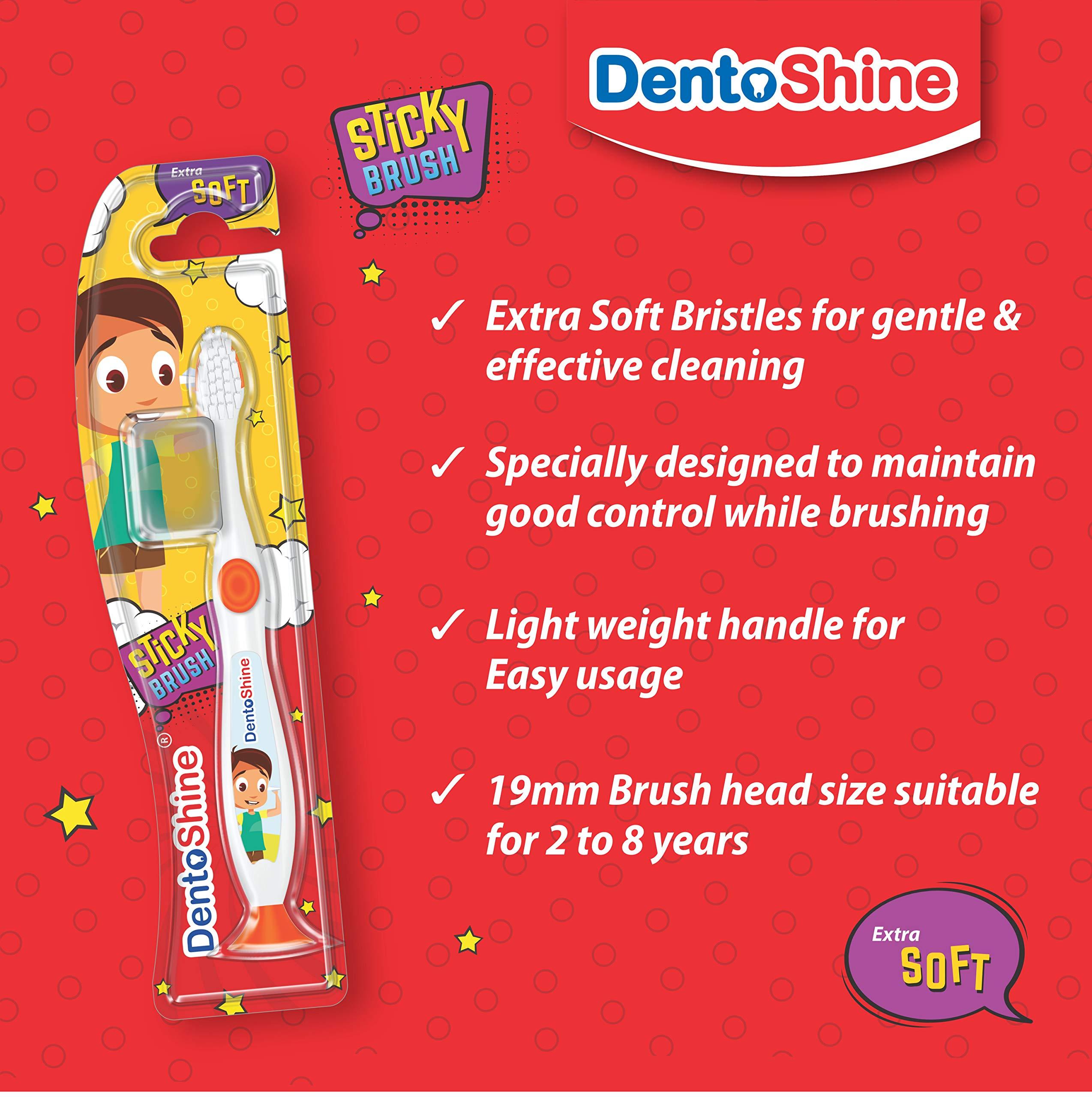 DentoShine DentoShine Oral Care Combo Ages 2+ (Sticky Toothbrush for Kids + Lollipop Tongue Cleaner + Flavored Toothpaste 80 g x 2) (Mango & Strawberry)