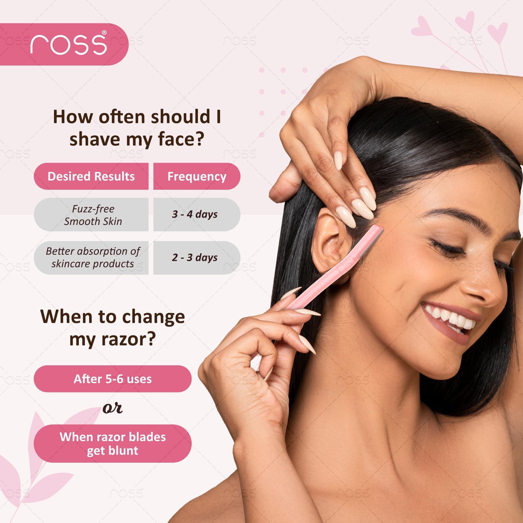 Ross Ross Facial Razor for Women | SEALED PACK | Instant & Pain Free Hair Removal | Eyebrows, Upper Lip, Forehead, Peach Fuzz, Chin, Sideburns(Packof3)