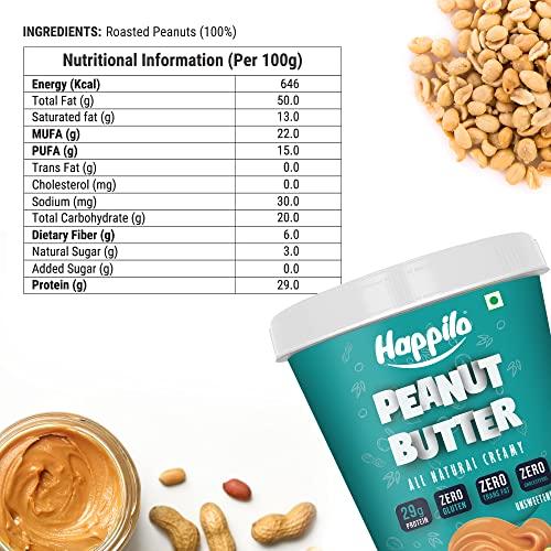 Happilo Happilo All Natural Unsweetened Peanut Butter Creamy 1Kg, Protein Rich, Roasted Peanuts, No Added Sugar