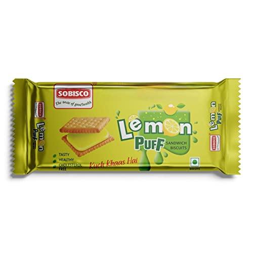 SOBISCO the taste of good health SOBISCO Lemon Puff Sandwich Cream Biscuits Tasty Healthy and Cholesterol Free (125g) (Pack of 20)