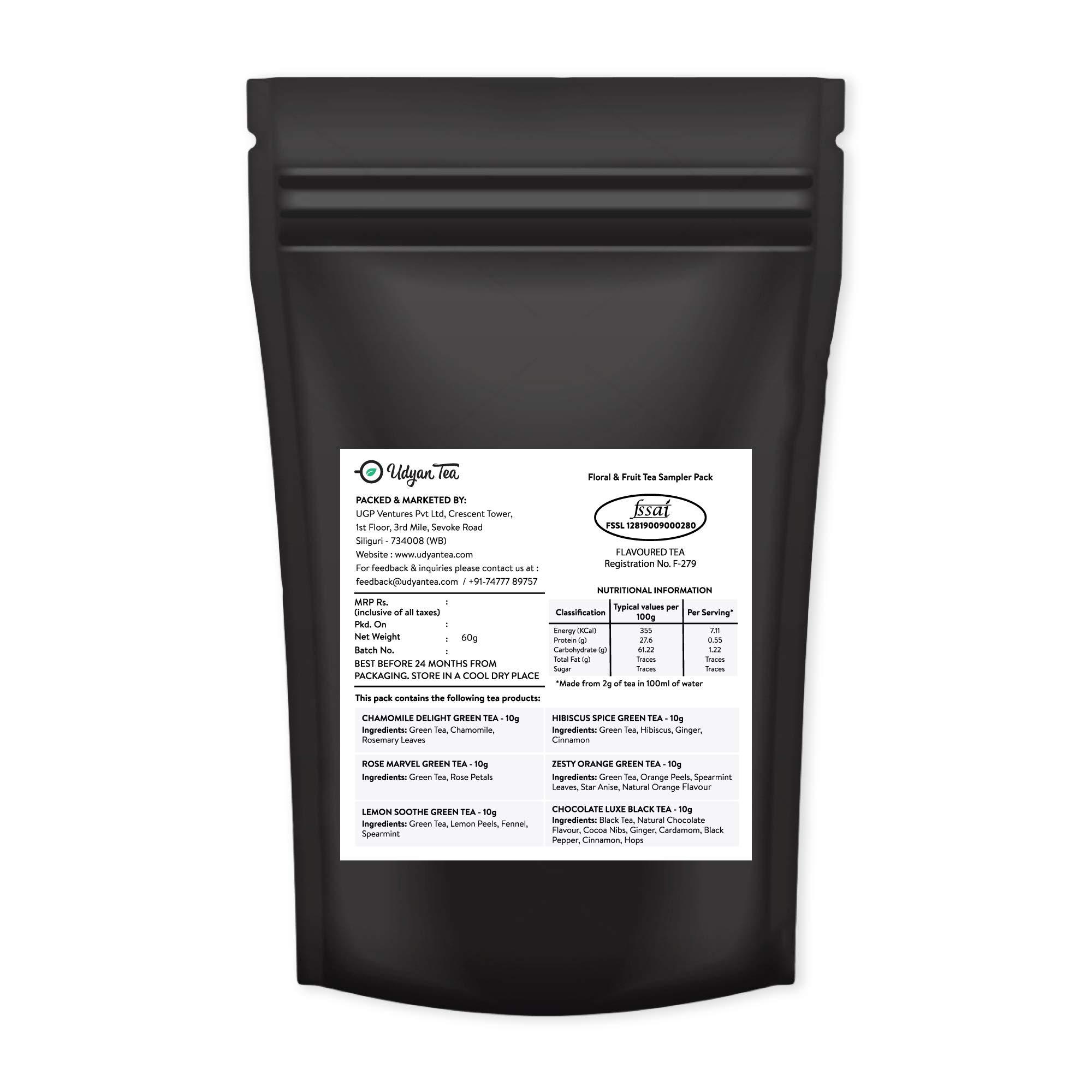 Udyan Tea Udyan Tea Floral And Fruit Green Tea Sampler - 60g | 6 Varieties - 10g Each | Green Tea Assorted Pack | 100% Natural Loose Leaf Tea Samples