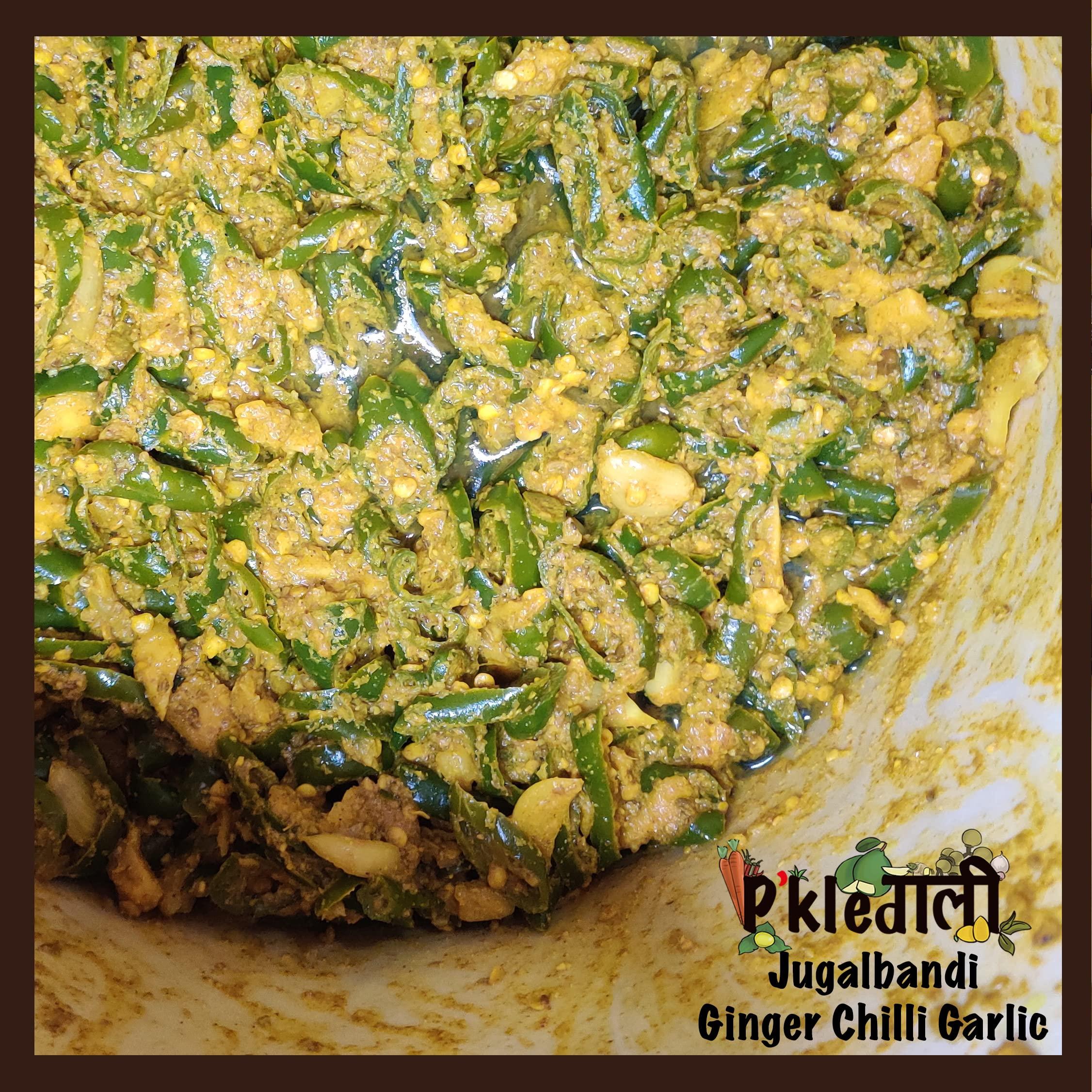 P'KLEGULLY PKLEGULY Home-Made Ginger Chilli Garlic Pickle I Ghar Wala Mirchi Mix Achar I Delhi-6 Style (250 GMS)