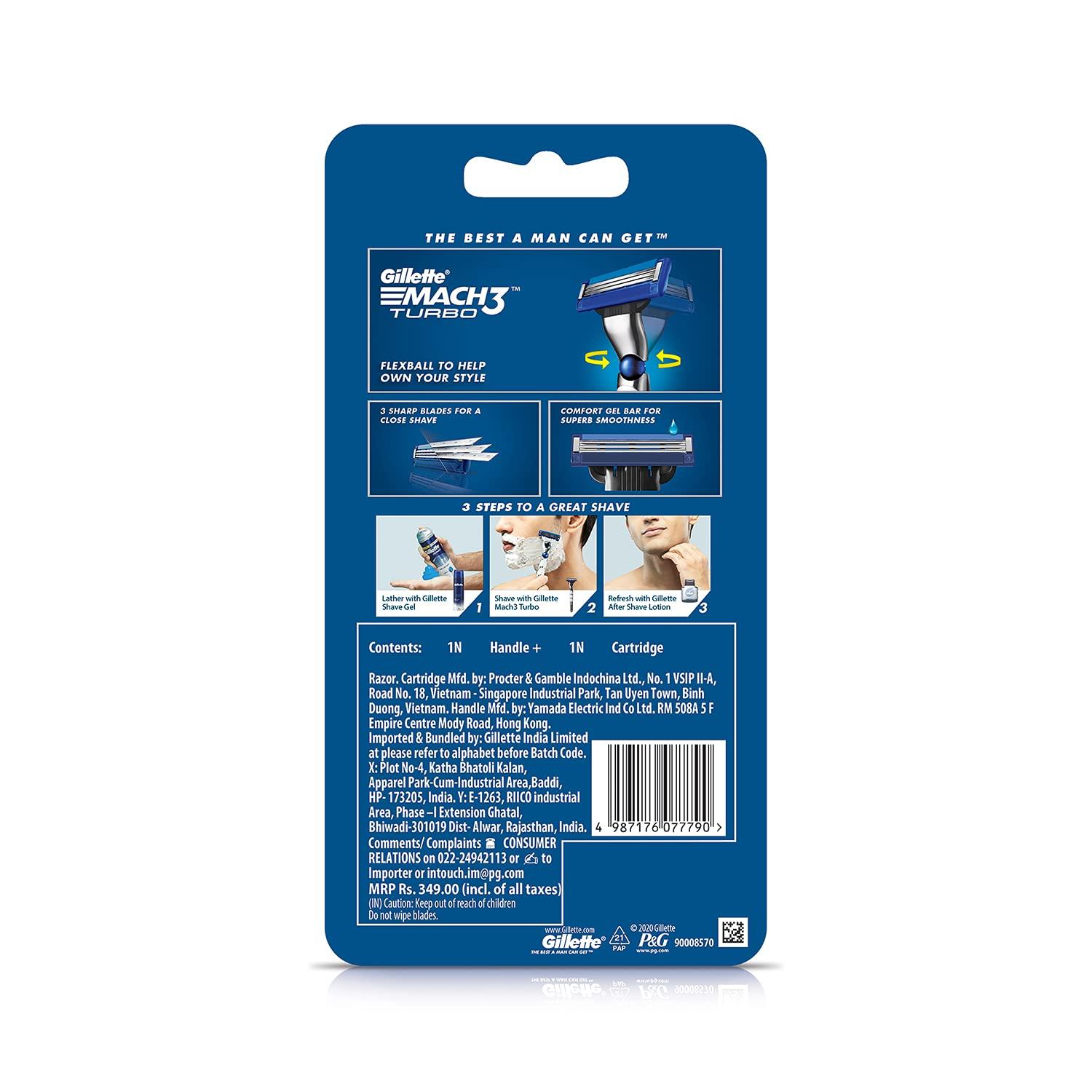 Gillette Gillette Mach3 Turbo Mens Razor with Flexball Technology & Gillette Mach3 New Blade Razor - 1 Count