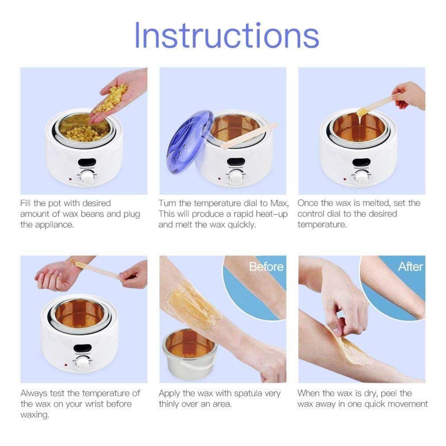 JIAVAXA Wax Machine Kit Wax Heater Combo Wax Warmer Hot Wax Heater with Hair Removal Wax Beans(100g) and Wooden Chips(10) for Hard, Strip and Paraffin Waxing Kit for Women (bean(100),(Wooden Chips(10)