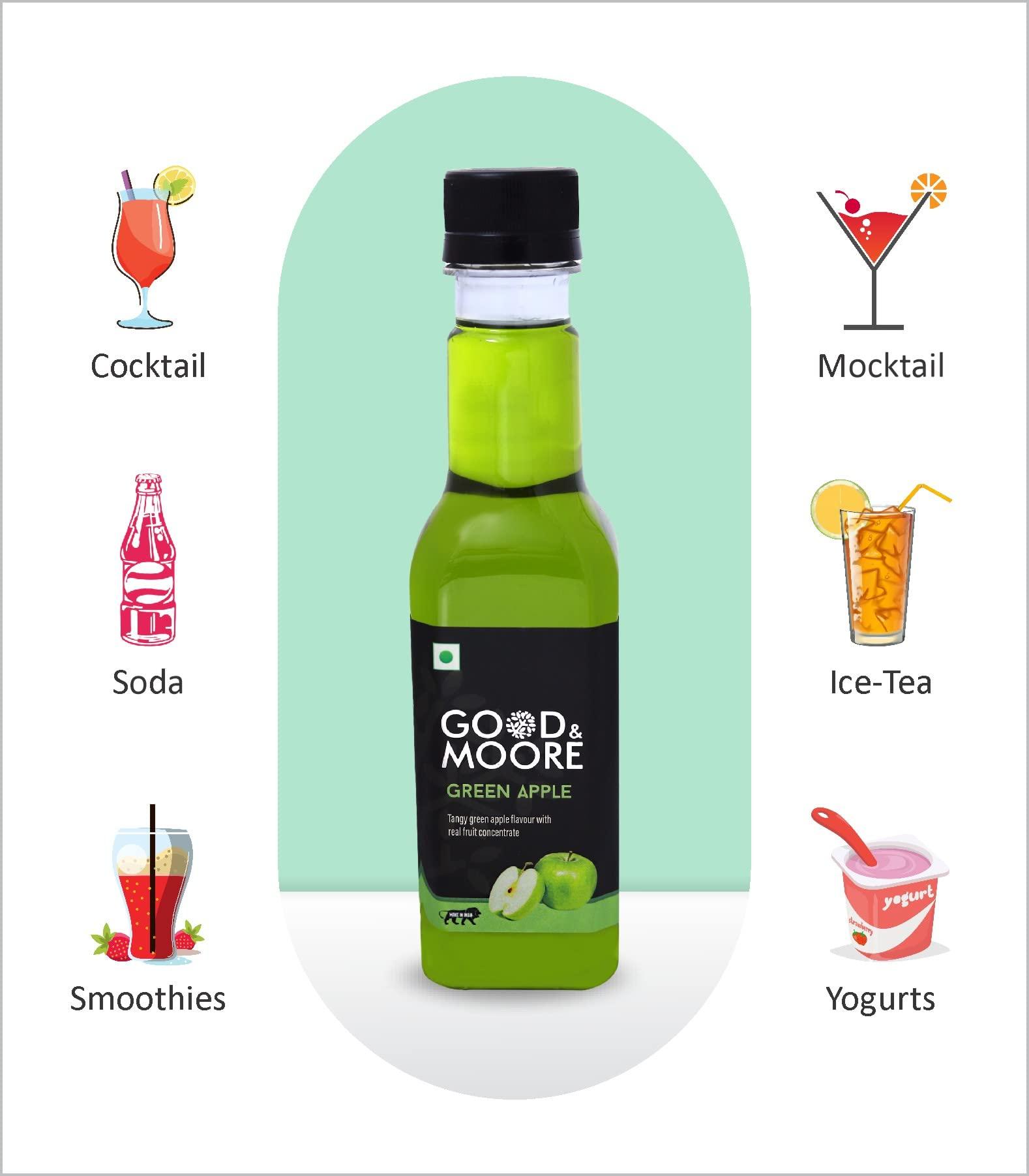GOOD+MOORE GOOD&MOORE Green Apple Syrup | For Cocktails, Mocktails, Sodas, Ice-teas, Juices, Beverages and more | Concentrated Syrup | Ready to mix | Mixer | Premium Syrup | 250ml