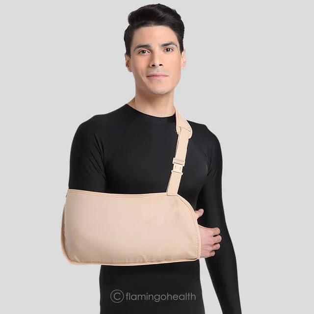 Flamingo Flamingo Arm Pouch Belt | Orthopaedic Pouch Arm Suppoter with Elbow Support, Arm Immobilizer Brace for Fracture, Sprain, Dislocation & Pain Relief | Beige | Large