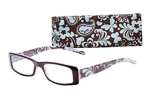 WINK Wink Fancy Brown Floral Rectangle Reading Glass with Matching Pattern Case, +1.50, 0.200 Ounce