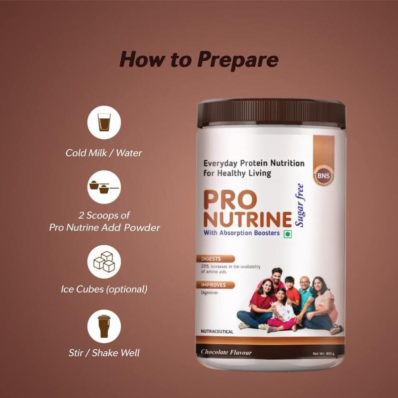 PRO NUTRINE PRO NUTRINE Chocolate Protein Powder for Family | Helps in Improve Muscle Growth, Digestion | Zero Refined Sugar | Energy Booster for Family | Premium Supplement Whey Protein - 600g