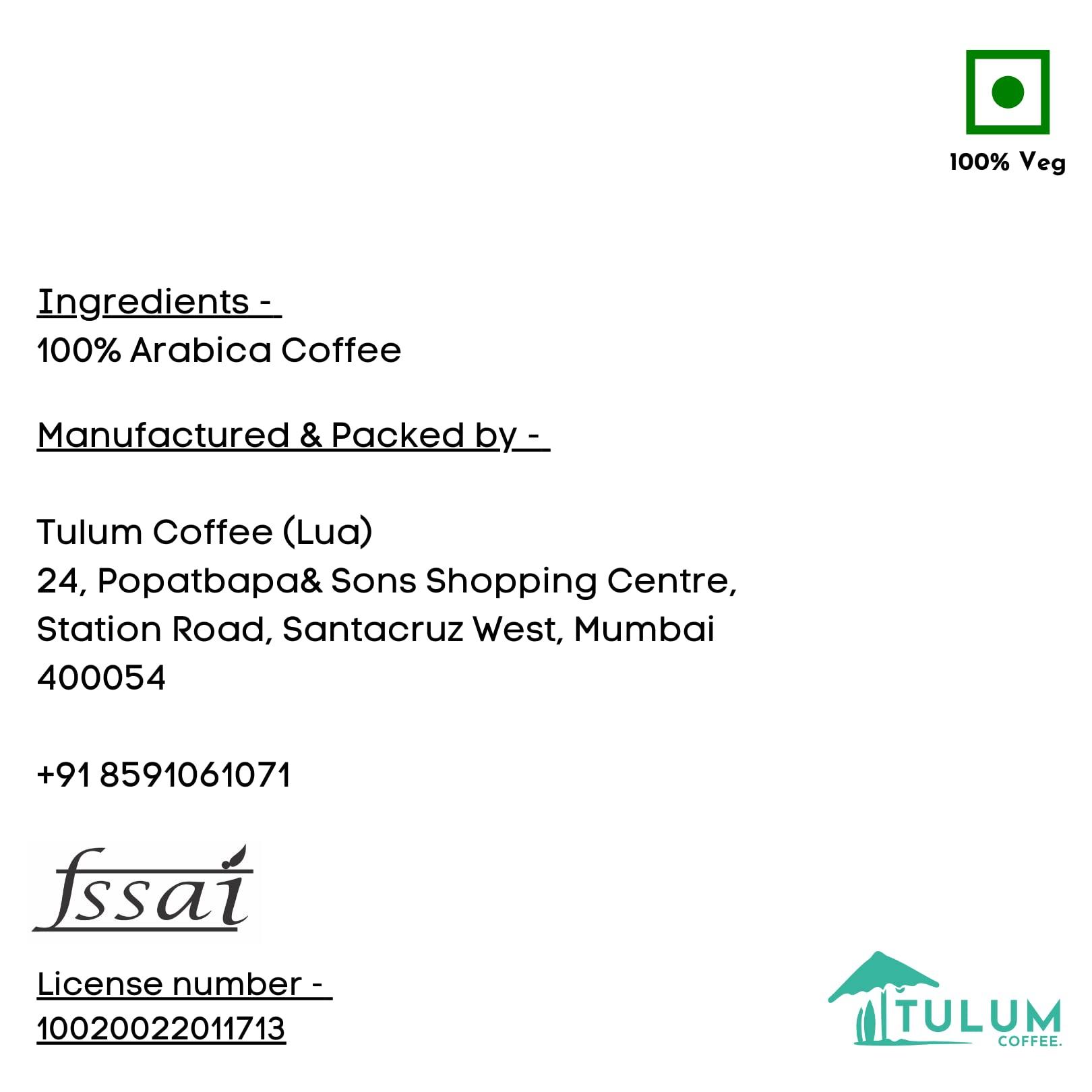 Tulum Coffee Tulum Coffee | Pulneys 100% Organic Coffee. Dark Roast, Fruity notes | Indian Coffee. - 100% Specialty Arabica - Freshly roasted (Cold Brew Grind, 250gms)